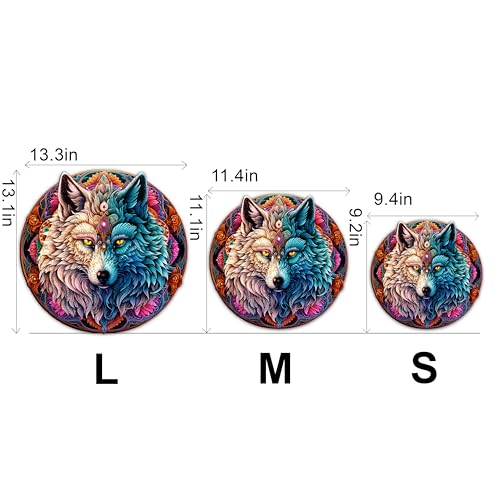 Wooden Puzzle for Adults, Mandala Yin Yang Wolf, 190 Pieces, Wooden Box P885352
