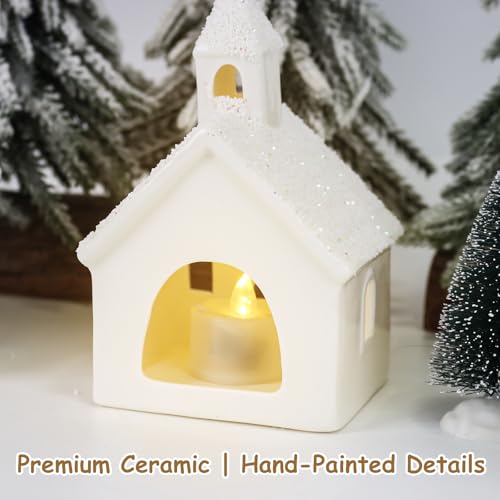 Christmas Village Set with 4 Lighted Ceramic Houses, 2 Trees, 2 Deer & Santa U967