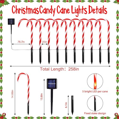 Solar Christmas Candy Cane Lights Outdoor Waterproof L1233