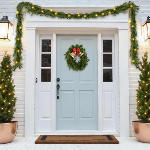 9ft Pine Garland with Lights, Artificial Greenery for Mantle Fireplace Holiday Decor E73429