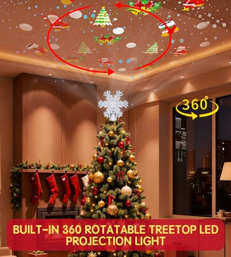 Christmas Tree Star Topper with LED Snowflake Projector, Plug In K91908