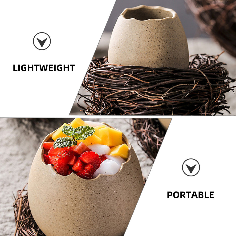 Small Ceramic Eggshell Vase Succulent Planter with Bird Nest L30520
