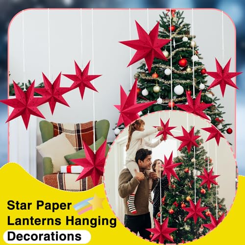 7 Pack 3D Hanging Paper Star Lanterns for Christmas Party Home Decor T9849