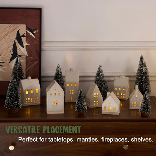 23 Pcs Christmas Village Set with Ceramic Houses, LED Lights and Snow Trees I715
