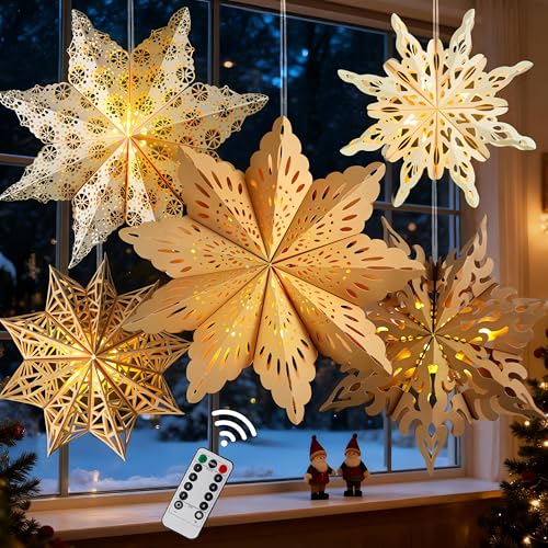 Christmas Paper Snowflake Lanterns with LED Lights for Holiday Party Decor Q23741