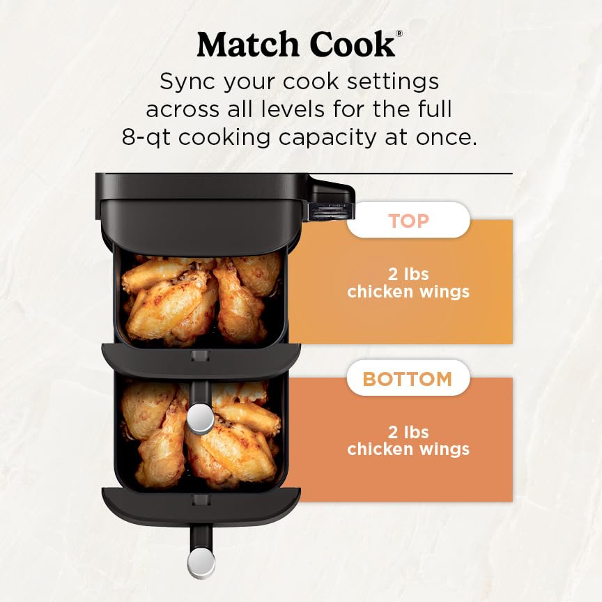 Air Fryer, 8 QT DoubleStack 2-Basket, 6-in-1, Roast & Bake, Dishwasher Safe N927