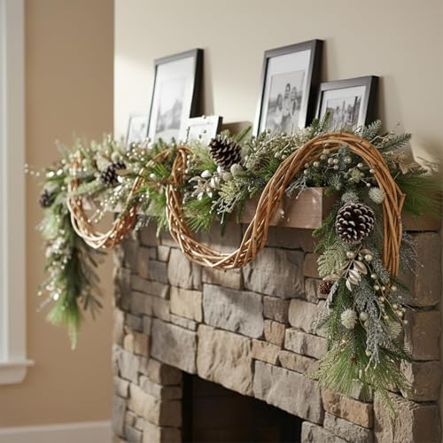 6.6 ft Christmas Garland with Faux Cedar and Glitter Berry H2007
