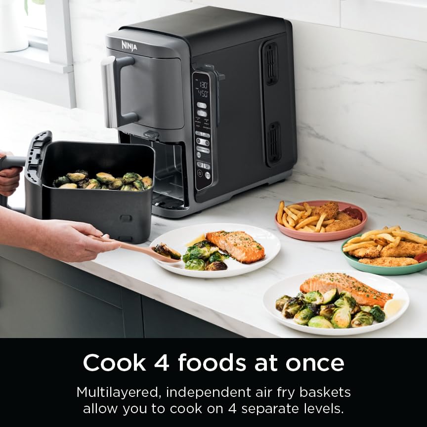 Air Fryer, 8 QT DoubleStack 2-Basket, 6-in-1, Roast & Bake, Dishwasher Safe N927