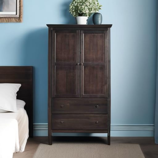 Shaker 2-Door Wardrobe, Solid Wood with Walnut Finish N5616