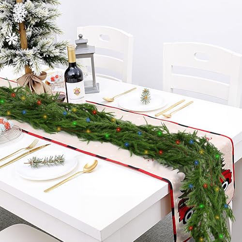 9ft Pine Garland with Lights, Artificial Greenery for Mantle Fireplace Holiday Decor E73429