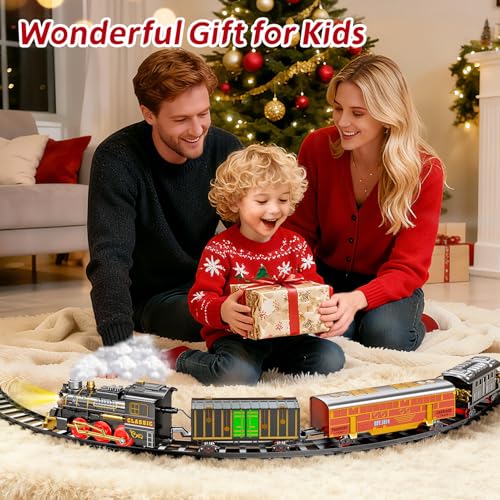 Electric Train Set for Kids with Smoke, Light and Sound, DIY Track Building Toy V61635
