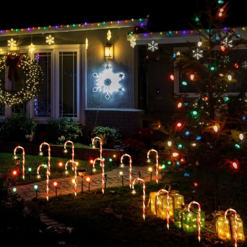 Candy Cane Solar Pathway Lights 15FT Outdoor Christmas Decor V5614