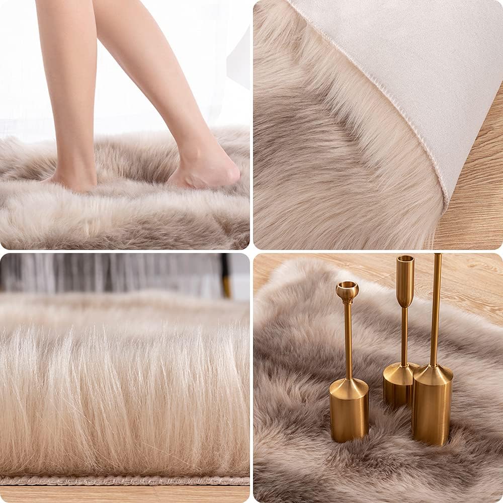 Faux Fur Area Rug for Bedroom Living Room, 4ft x 5ft, Brown F280