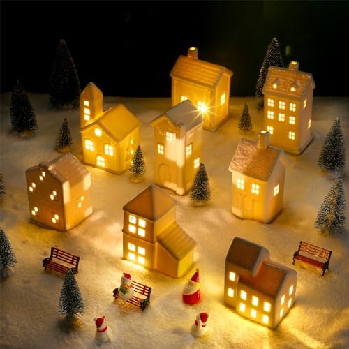 Ceramic Christmas Village Set with LED Houses and Trees N2555