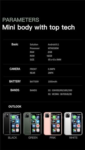 Mini Phone 2.5 Inch Unlocked 3G Smartphone for Kids, 2GB 16GB, Black E216341