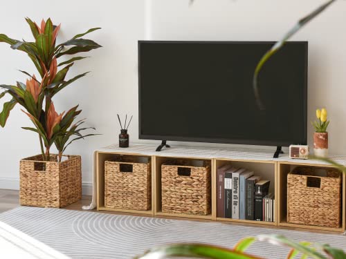 Wicker Storage Cubes with Liners, Water Hyacinth Baskets for Shelving, Handwoven Square Baskets, Medium, 4 Pack D5574