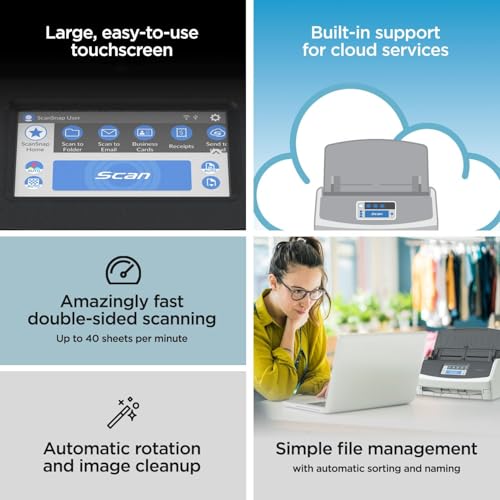 Wireless Document & Photo Scanner, Touchscreen, Cloud Enabled, 40 PPM, Black Z75862