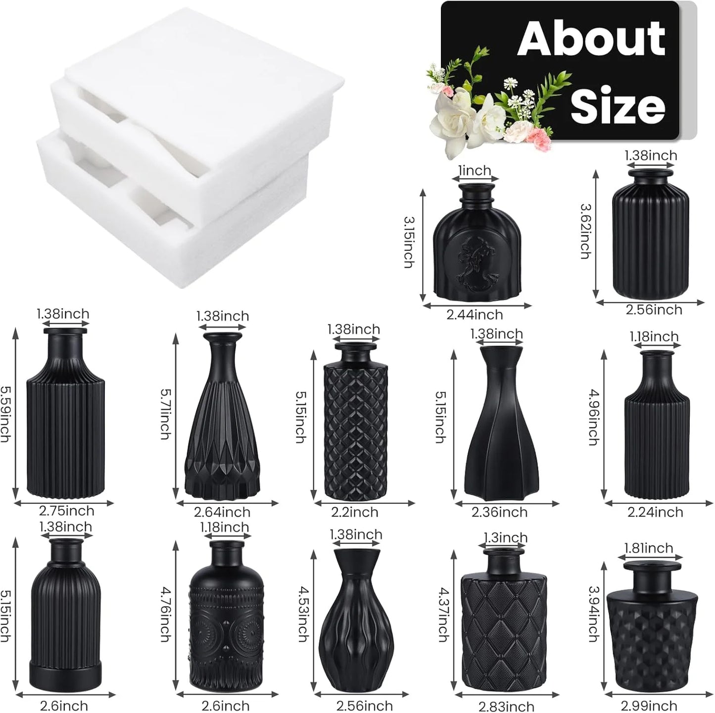 Mini Glass Bud Vases, Rustic Green & Black, Set of 12 T210619