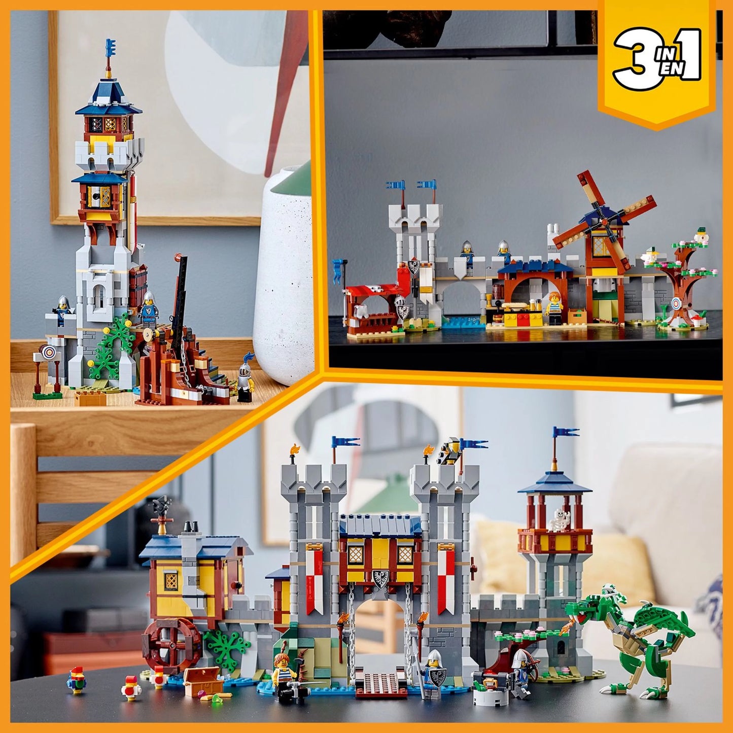 Medieval Castle 3-in-1 Building Toy with Skeleton and Dragon Figures S710