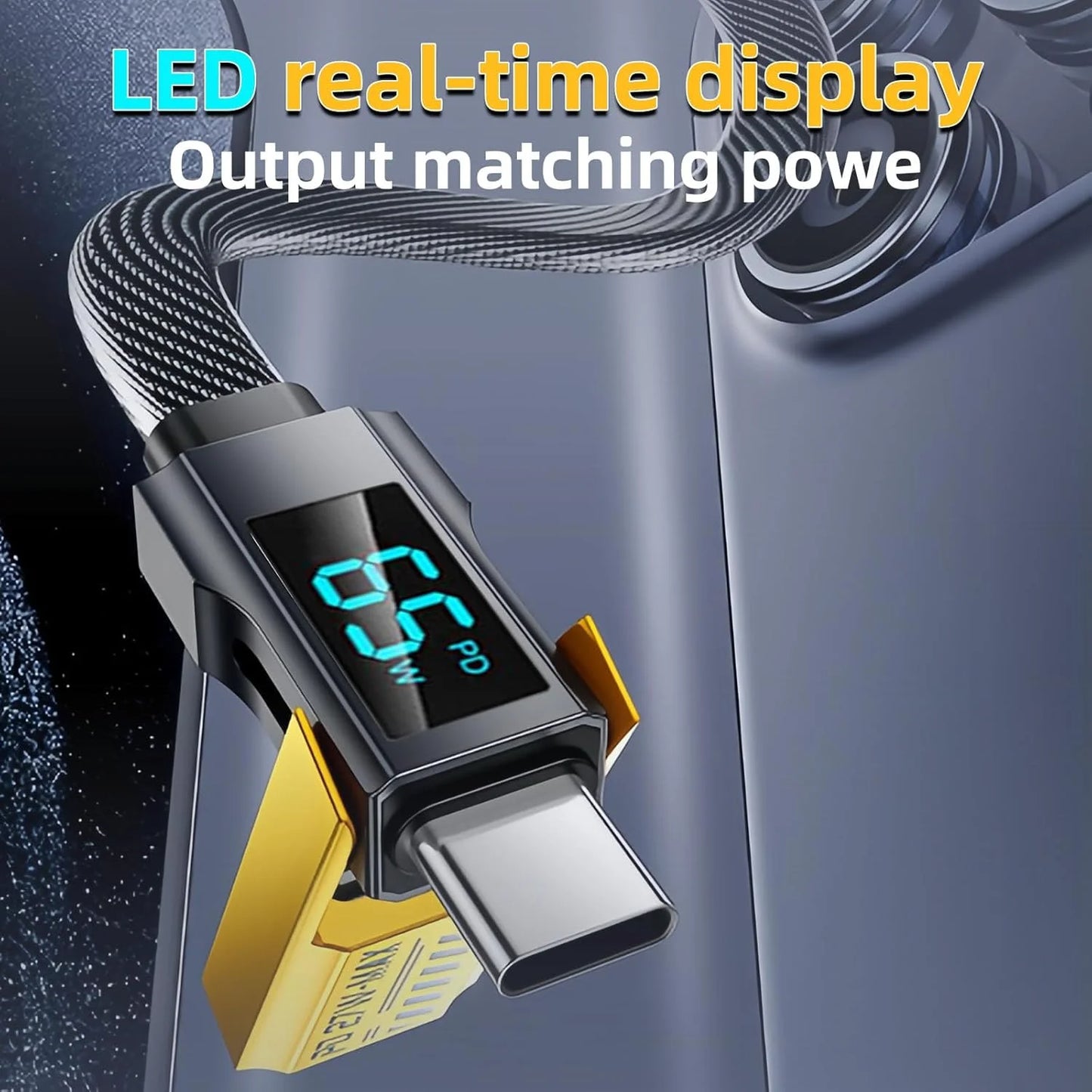USB 65W 4-in-1 fast charging cable 6.6FT with LED display D287341