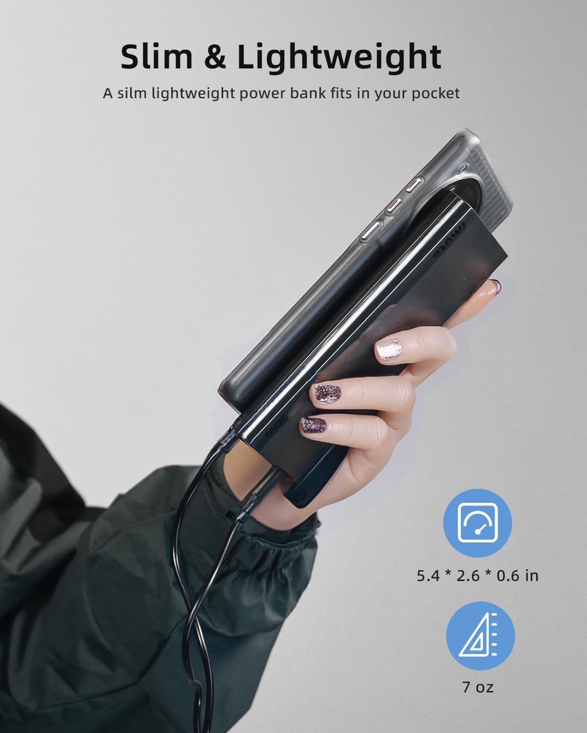 Slim 10000mAh Portable Charger, 20W USB-C Power Bank N4774