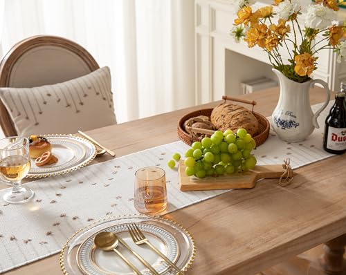Christmas Table Runner 13 x 90 Inch Natural Cotton Woven with Tassels, Red and Beige U800