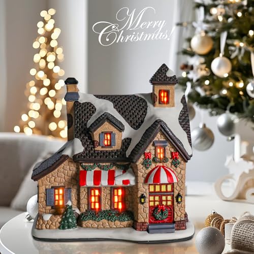 Ceramic Christmas Houses with Warm LED Light S1149