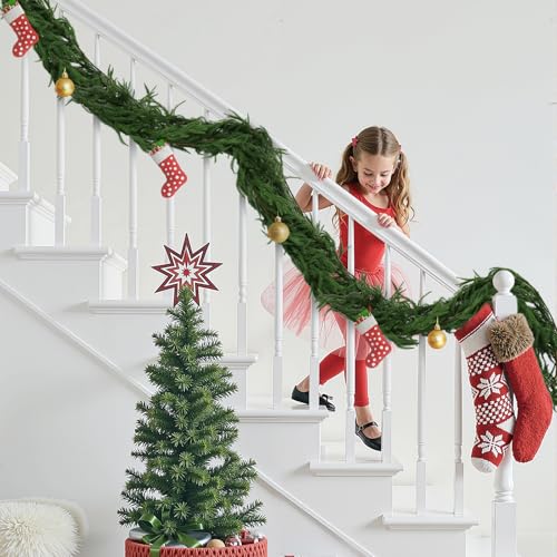 9ft Pine Garland with Lights, Artificial Greenery for Mantle Fireplace Holiday Decor E73429