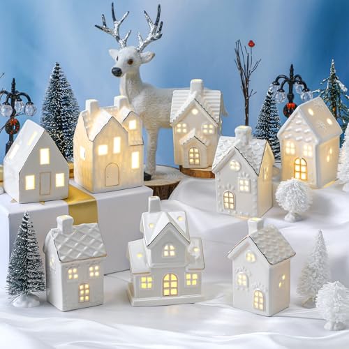 Ceramic LED Christmas Village Set with 8 Houses and 18 Trees C583