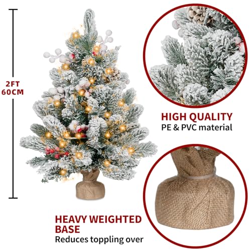 Flocked Artificial Mini Christmas Tree with Lights, Tabletop Decor T336