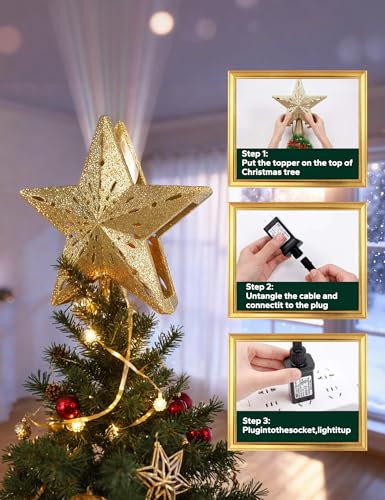 3D Lighted Christmas Star Tree Topper with Rotating Projector K155491