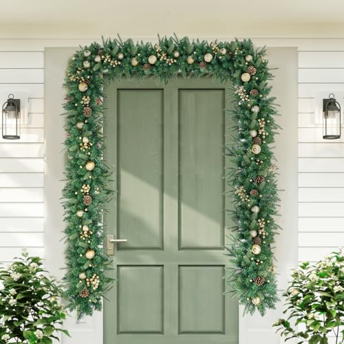 Pre-Lit Artificial Christmas Garland with Dual Color LED Lights and Timer A483