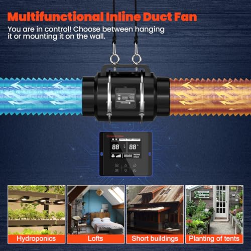 6" Inline Duct Fan, 402 CFM Ventilation Exhaust Fan with Manual Controller E396