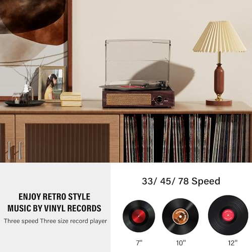 Vinyl Record Player Turntable with Bluetooth and Stereo Speakers, Portable Retro Design R738