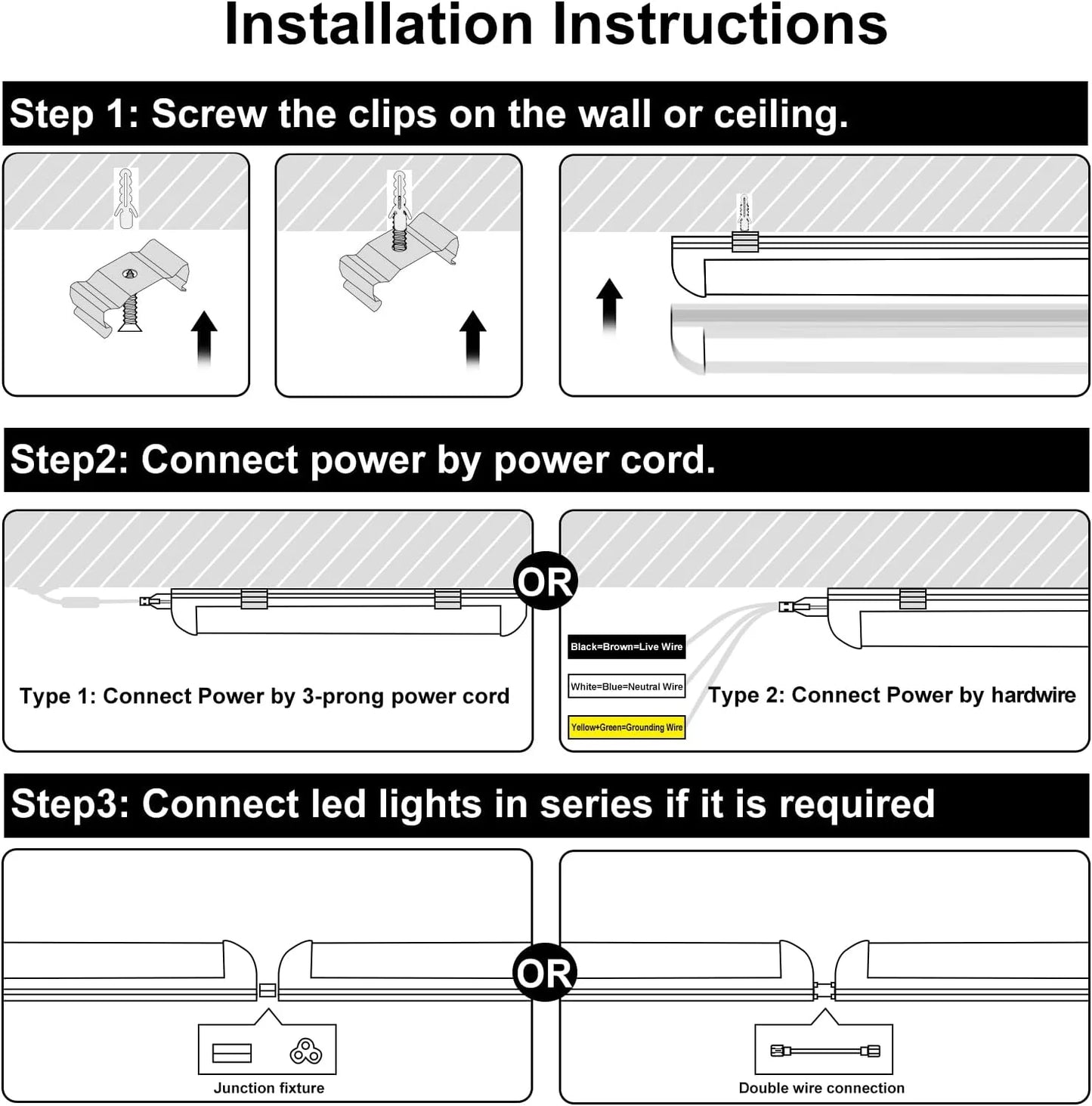 LED Shop Lights 4FT 50W 7750 Lumen 6000K Clear Cover V-Shape Linkable Plug and Play for Garage Workshop 10 Pack F2539