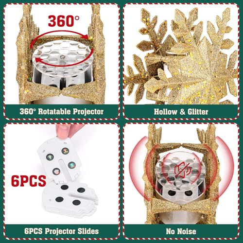 Christmas Tree Topper Lighted with 6 Projection Slides, Snowflake LED Rotating 3D Glitter Tree Topper O28849