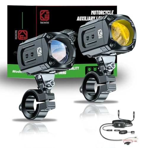 Motorcycle Auxiliary LED Light Kit with Mount Brackets, White/Amber Fog Light, Waterproof 60W K3577