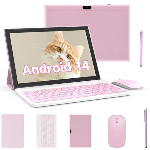 Tablet 10.1 inch Android 14 with Keyboard Case, Mouse, Stylus, 8GB+64GB, HD Touch Screen, Dual Camera, Wi-Fi, Blue W566112