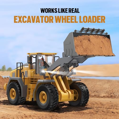 Remote Control Excavator Construction Toy for Boys, 11CH with Metal Shovel and Lights N4221