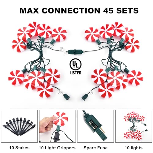 Unicorn Christmas Lollipop Pathway Lights, 10 LED Peppermint String Lights with Stakes M138626