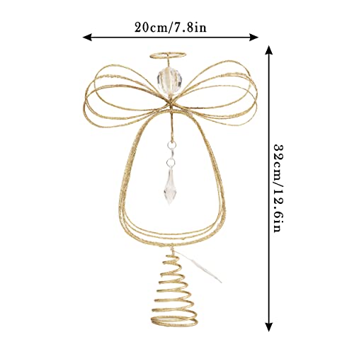 Lighted Christmas Tree Topper Angel with Timer, 10 Inch Pre-Lit Gold Metal I955