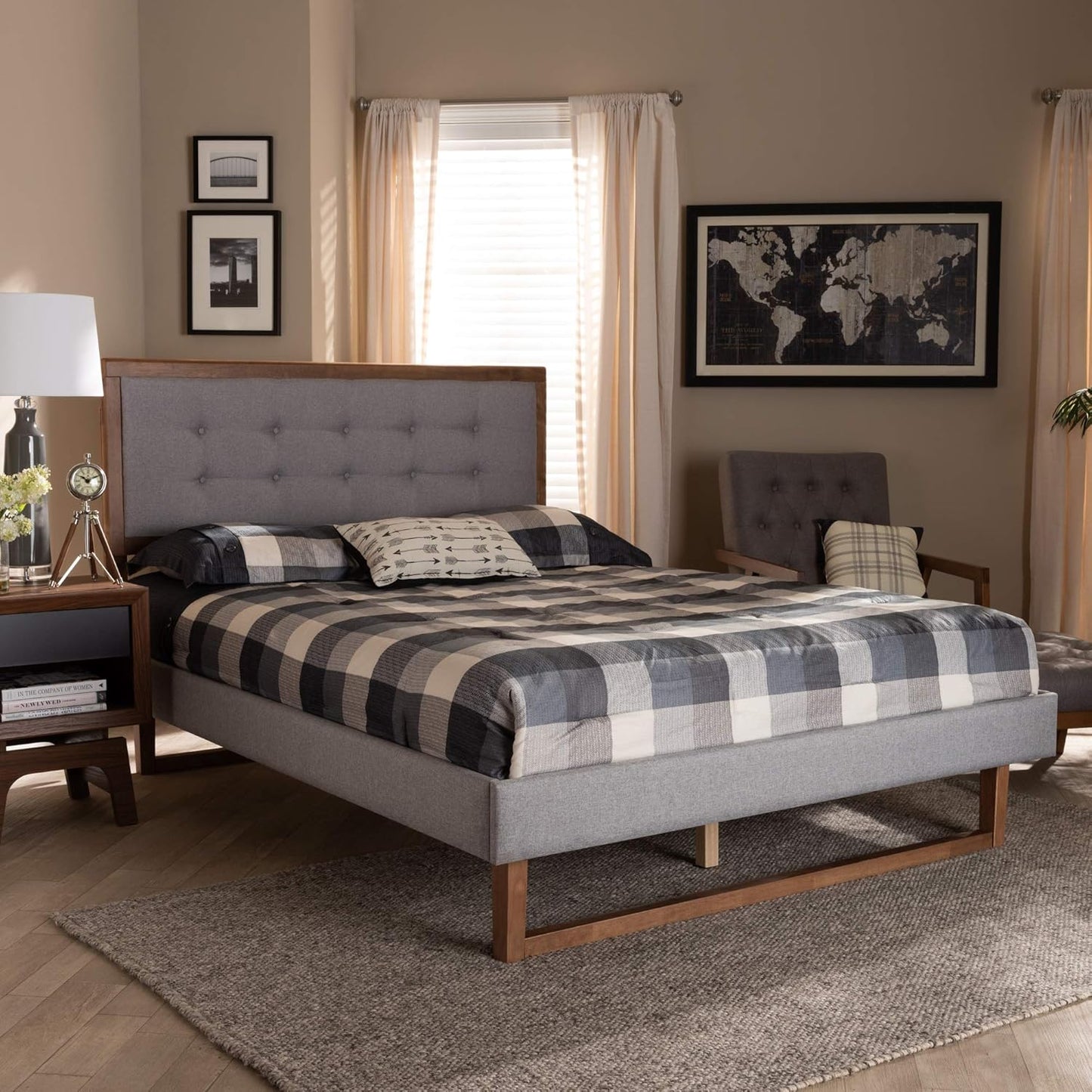Full Platform Bed, Light Grey/Ash Walnut F85486