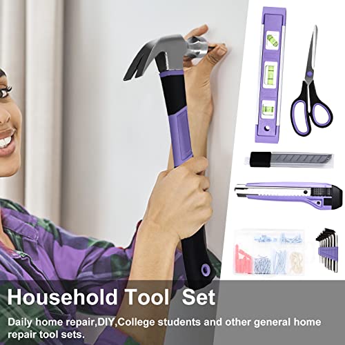 Purple 223-Piece Tool Set with Tool Bag for Home Maintenance S954