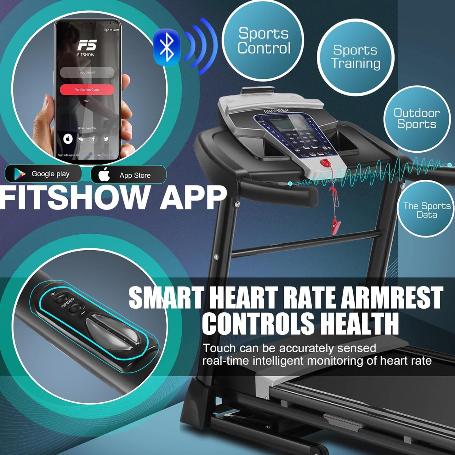 Folding Treadmill with Auto Incline and Bluetooth Speaker M2009