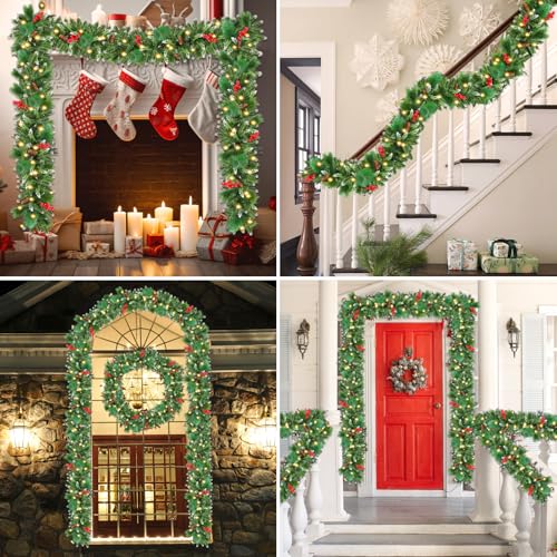 Christmas Garland with Lights, 50 LEDs, 9FT Battery Operated J339360