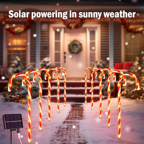 Solar Candy Cane Lights Outdoor Pathway, 8 Modes LED Christmas Decorations G8051