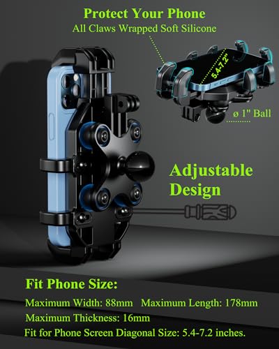Motorcycle Phone Holder with Anti-Shake Mount, Adjustable Handlebar Cradle for Smartphones B485