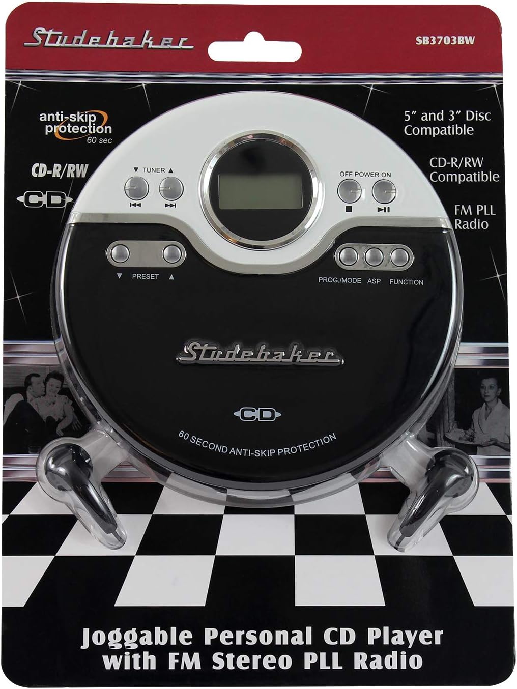 Retro Joggable CD Player with FM Radio - Black/White Z765951