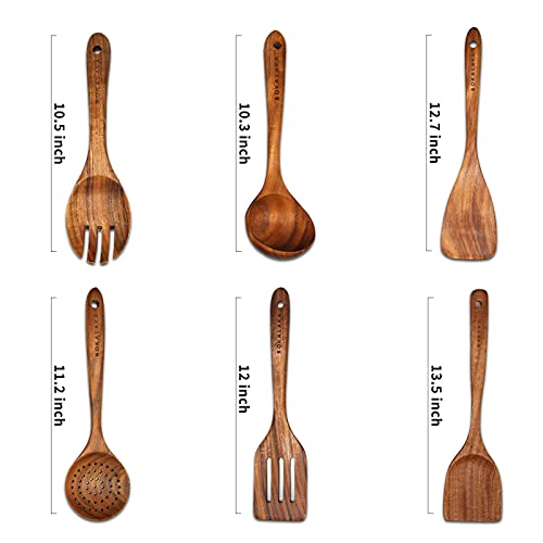 Christmas Wooden Spoons for Cooking, 10 Pcs Natural Teak Kitchen Utensils Set S557967