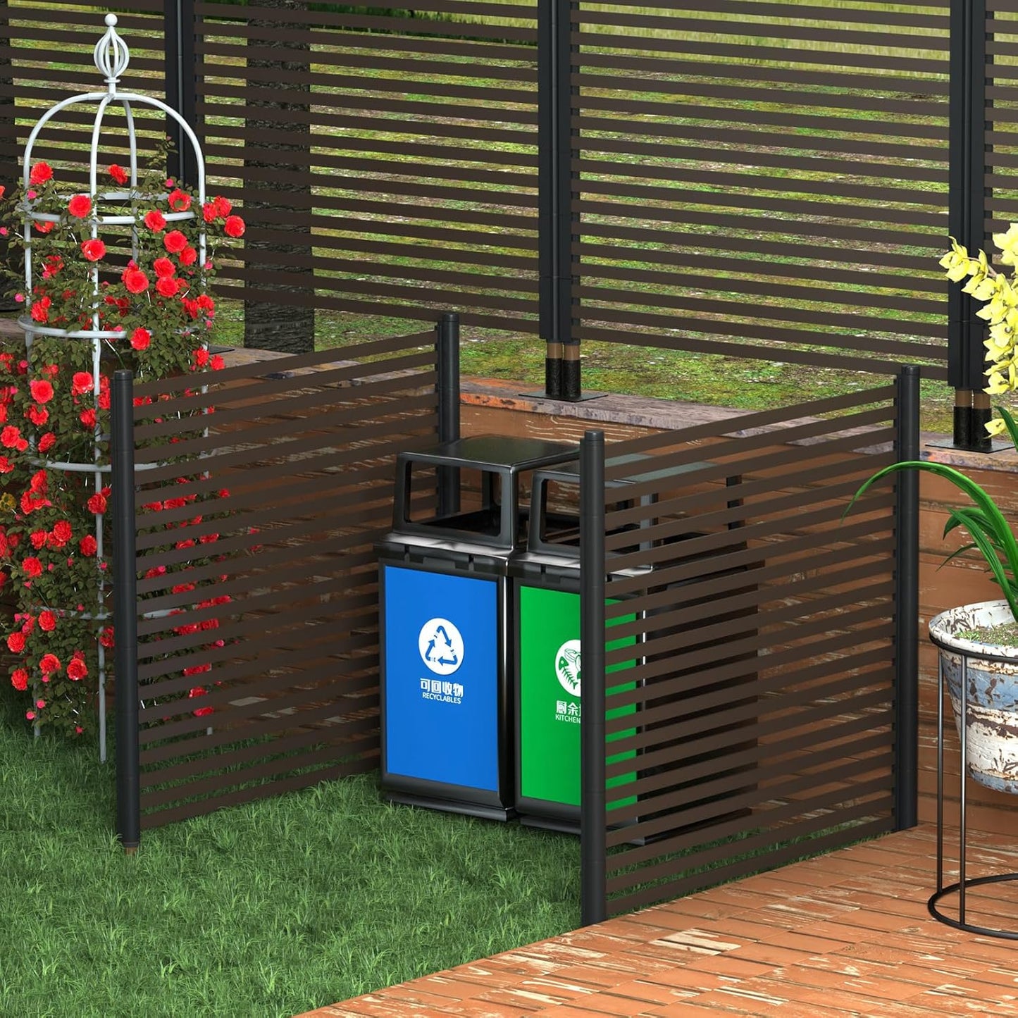 Metal Privacy Screen for Outdoor Terrace, 43x47 Inches, 2 Panels Y580